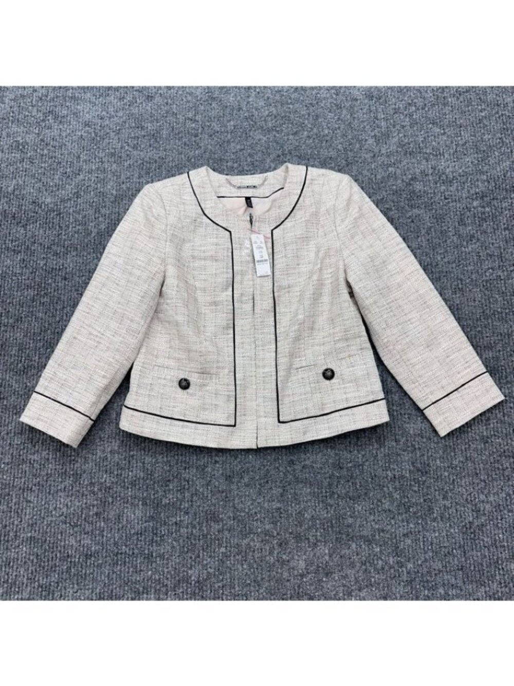 White House Black Market Tweed Collarless Jacket Career Blazer Womens Sz 12P NEW